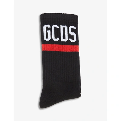 Shop Gcds Womens Black 02 Logo-embroidered Cotton-blend Socks