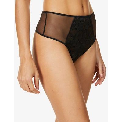 Shop Fleur Du Mal Lily High-rise Mesh Thong In Black