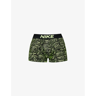 Shop Nike Mens Blck/volt Logo Print Essential Graphic-print Stretch-jersey Trunks S