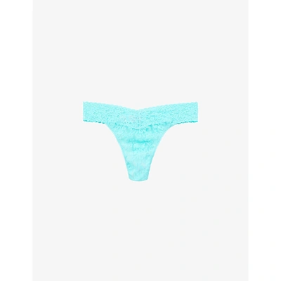 Shop Hanky Panky Womens Bright Aqua Signature Lace Low-rise Stretch-jersey Thong 1 Size