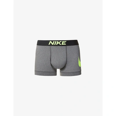 Shop Nike Mens Charcoal Heather/volt Essential Micro Logo-print Stretch-jersey Trunks S