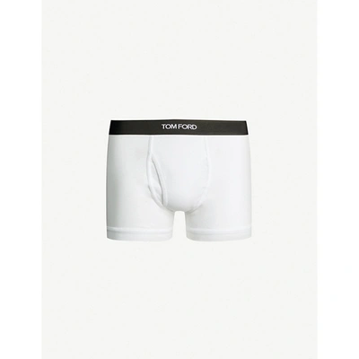 Shop Tom Ford Men's White Logo-embroidered Cotton-blend Jersey Boxers