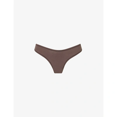 Shop Skims Womens Garnet Dipped Mid-rise Stretch-cotton Jersey Thong Xs