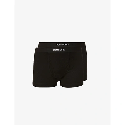 Shop Tom Ford Pack Of Two Slim-fit Stretch-cotton Boxers In Black