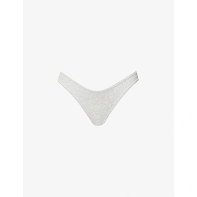 Shop Skims Dipped Mid-rise Stretch-cotton Thong In Light Heather Grey