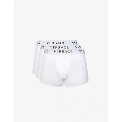 Shop Versace Branded-waistband Pack Of Three Stretch-cotton Trunks In White-white-white