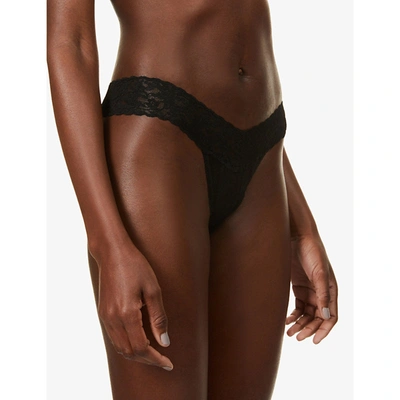 Shop Hanky Panky Signature Lace Low-rise Stretch-jersey Thong In Black