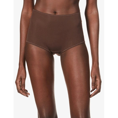 Shop Skims High-rise Stretch-cotton Boy Shorts In Cocoa