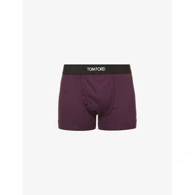 Shop Tom Ford Mens Plum Brand-waistband Slim-fit Stretch-cotton Boxer Briefs S
