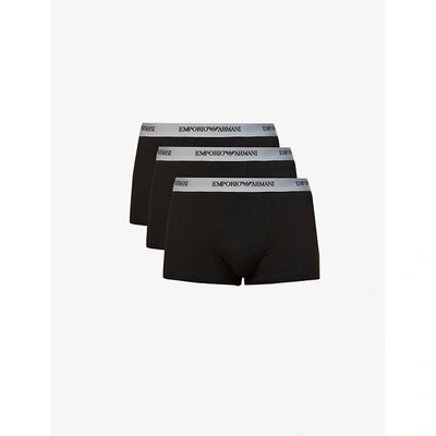 Shop Emporio Armani Men's Nero Pack Of Three Logo-embellished Stretch-cotton Boxers