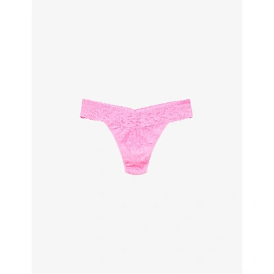 Shop Hanky Panky Womens Glo Pink Signature Lace Low-rise Stretch-jersey Thong 1 Size