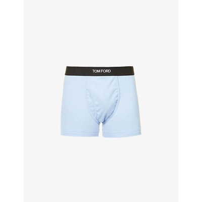 Shop Tom Ford Mens Pale Blue Brand-waistband Slim-fit Stretch-cotton Boxer Briefs S