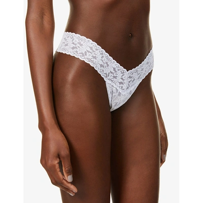 Shop Hanky Panky Womens White Signature Lace Low-rise Stretch-jersey Thong 1 Size