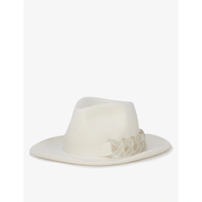 Shop Gcds Womens White 01 Joe Chain-embellished Felt Fedora Hat