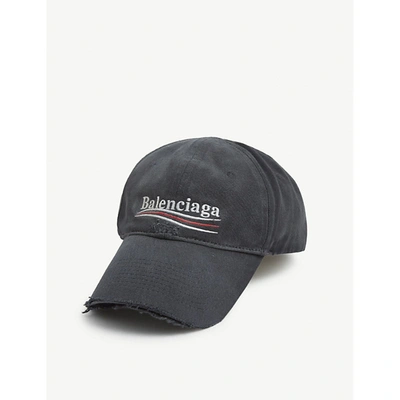 Shop Balenciaga Mens Black White Political Logo-embroidered Organic Cotton Baseball Cap