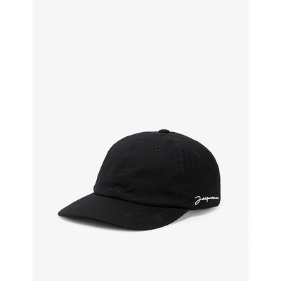 Shop Jacquemus La Casquette Logo-embroidered Cotton Cap In Black