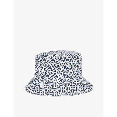Shop Burberry Womens White/navy Monogram-print Cotton Bucket Hat S