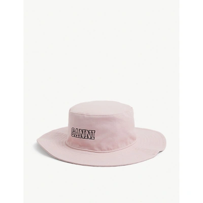 Shop Ganni Womens Sweet Lilac Logo-embroidered Organic-cotton Bucket Hat