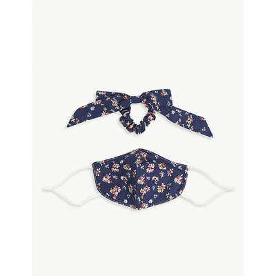 Shop Free People Womens Navy Floral-print Cotton Face Covering And Hair Tie 1 Size