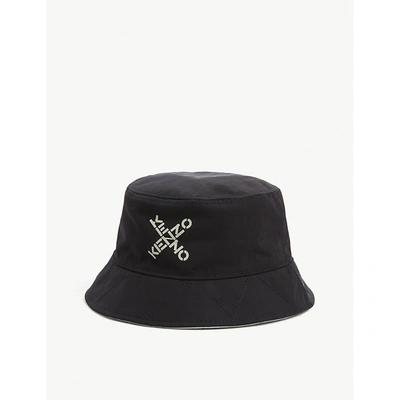 Shop Kenzo Mens Black Logo-print Reversible Shell Bucket Hat