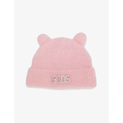 Shop Gcds Womens Pink 06 Branded Stretch-knit Beanie Hat