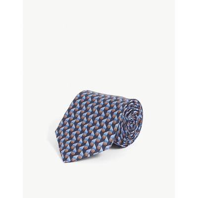 Shop Lanvin Mens Navy/blue Floral-print Silk Tie