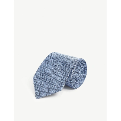 Shop Lanvin Mens Blue Daisy-print Wide-blade Silk Tie