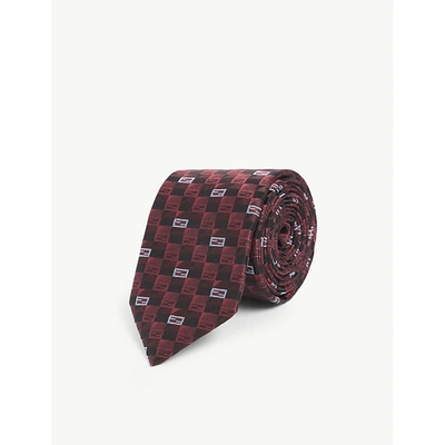 Shop Fendi Mens Bordeaux Geometric-pattern Wide Silk Tie In Dark Red/black