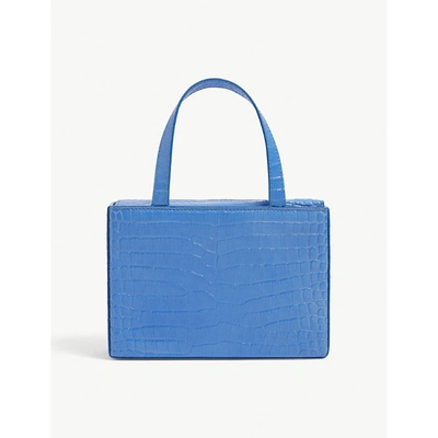 Shop Amina Muaddi Fluo Blue Amini Giorgia Croc-embossed Leather Top-handle Bag