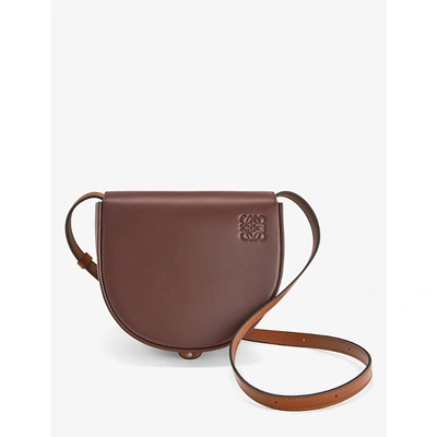 Shop Loewe Womens Burgundy/dark Tan Heel Duo Leather Shoulder Bag 1size