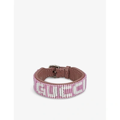 Shop Gucci Brand-pattern Leather And Bead Bracelet In Pink
