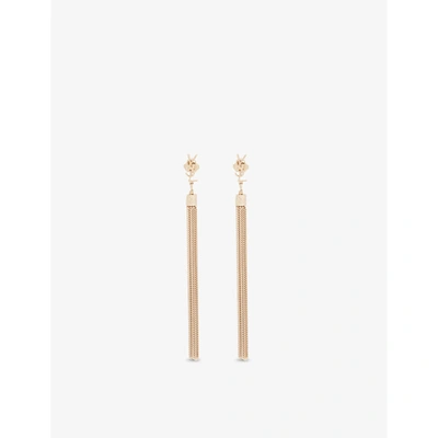Shop Saint Laurent Women's Gold Logo Gold-toned Brass Tassel Drop Earrings