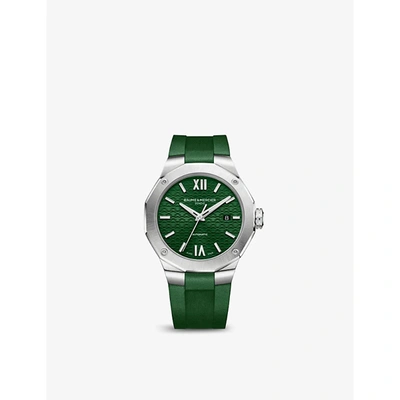 Shop Baume & Mercier M0a10618 Riviera Steel And Rubber Automatic Watch In Green