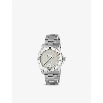 Shop Gucci Mens Grey Ya136336 Dive Stainless-steel Quartz Watch