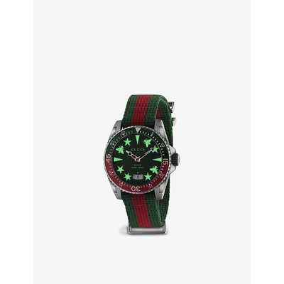 Shop Gucci Men's Green-red-green Ya136339 Dive Stainless Steel And Recycled Polyester Quartz Watch