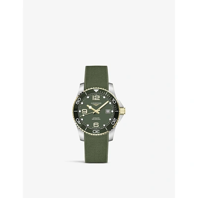 Shop Longines L37813069 Hydroconquest Stainless Steel And Rubber Automatic Watch In Green