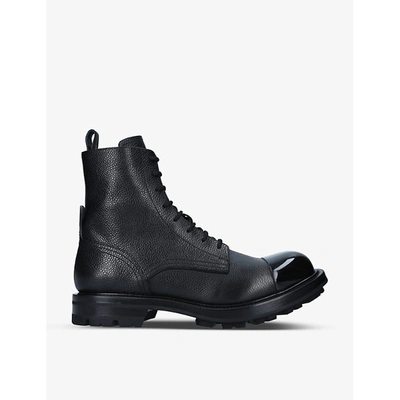 Shop Alexander Mcqueen Mens Black Punk Worker Leather Ankle Boots 6