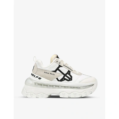 Shop Naked Wolfe Womens White Fighter Panelled Nylon And Suede Trainers