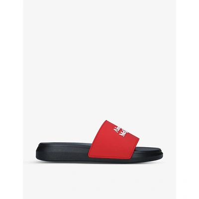 Shop Alexander Mcqueen Show Logo-print Rubber Sliders In Red