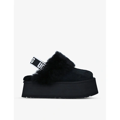 Shop Ugg Women's Black Funkette Suede And Sheepskin Platform Slippers