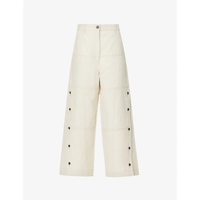 Shop Loewe Womens Desert Wide-leg High-rise Cotton And Linen-blend Trousers 14