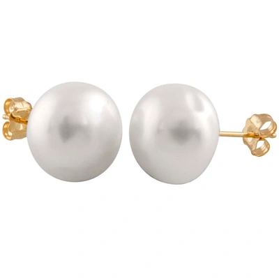 Shop Bella Pearl White Freshwater Pearl Stud Earrings Bw-12w In White,yellow