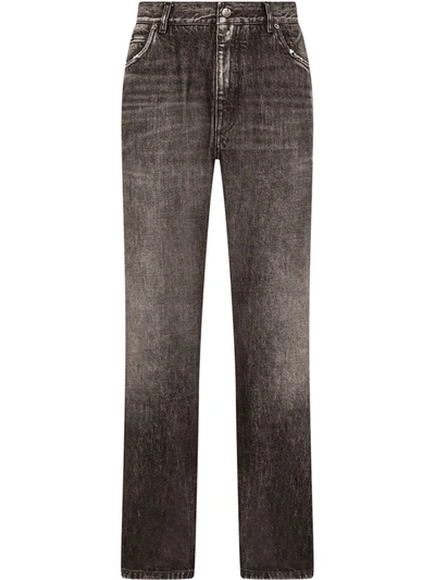 Shop Dolce & Gabbana Distressed-effect Denim Jeans In Grey