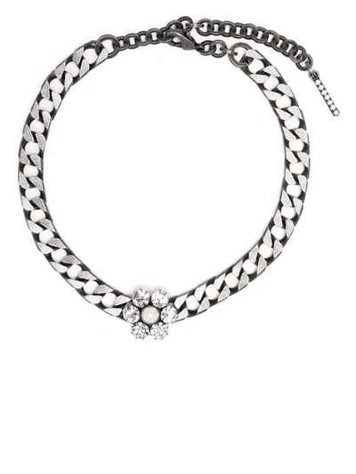 Shop Alessandra Rich Chunky-chain Floral-detail Necklace In Silver