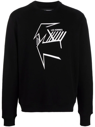 Shop Les Hommes Graphic-print Crew-neck Sweatshirt In Black