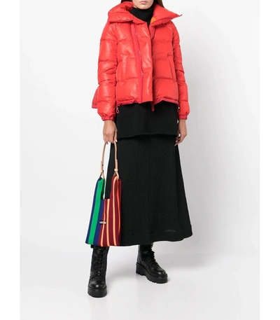 Shop Sacai High Neck Puffer Jacket In Red