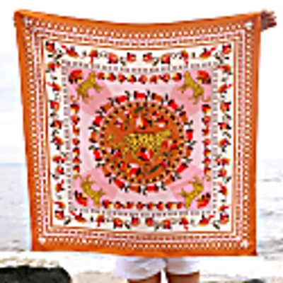 Jessie Zhao New York Double Sided Silk Scarf Of Tropical Love In Silk