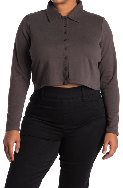 Shop Abound Long Sleeve Crop Shirt In Grey Dark Charcoal Heather
