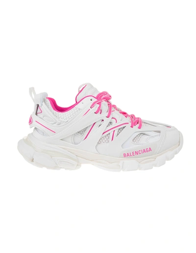 Shop Balenciaga Woman White And Fuchsia Track Sneakers In White/fluo Pink