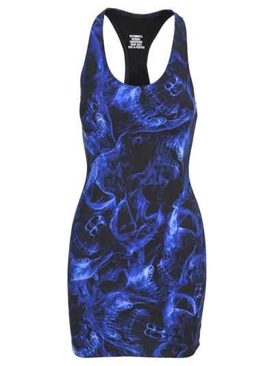 Shop Vetements Marble Print Tank Dress In Blue Skulls